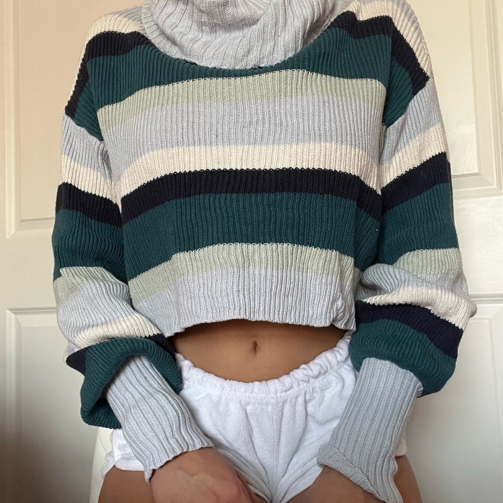Wild Fable Blue Striped Cropped Sweater